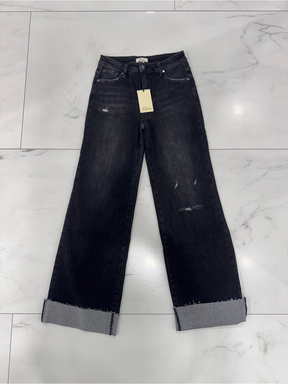 Elan Washed Black Wide-Leg High-Rise Jeans